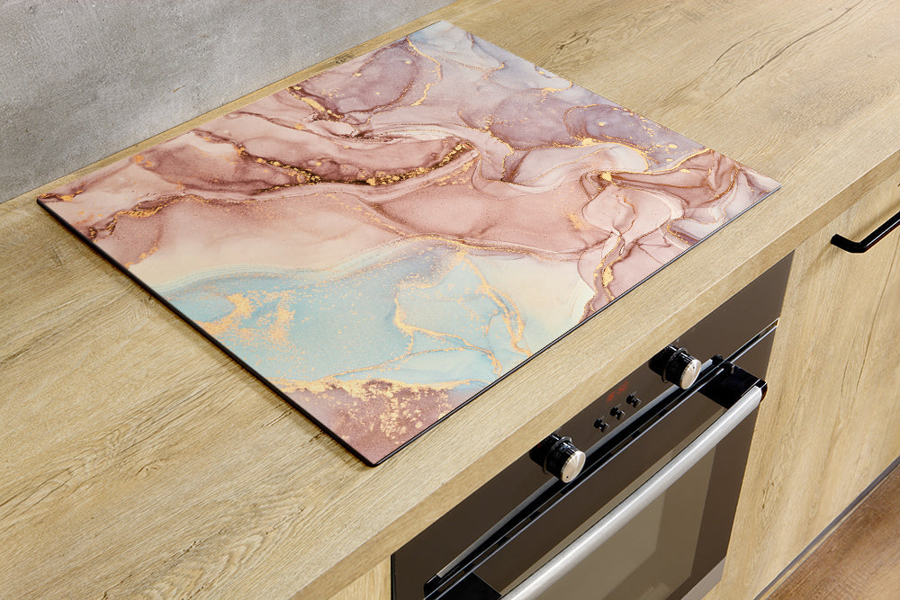Inductiebeschermer - Abstract Roze Marmer 59x51 cm