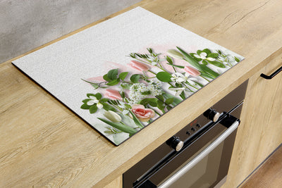 Inductiebeschermer - Wit met Roze Tulpen